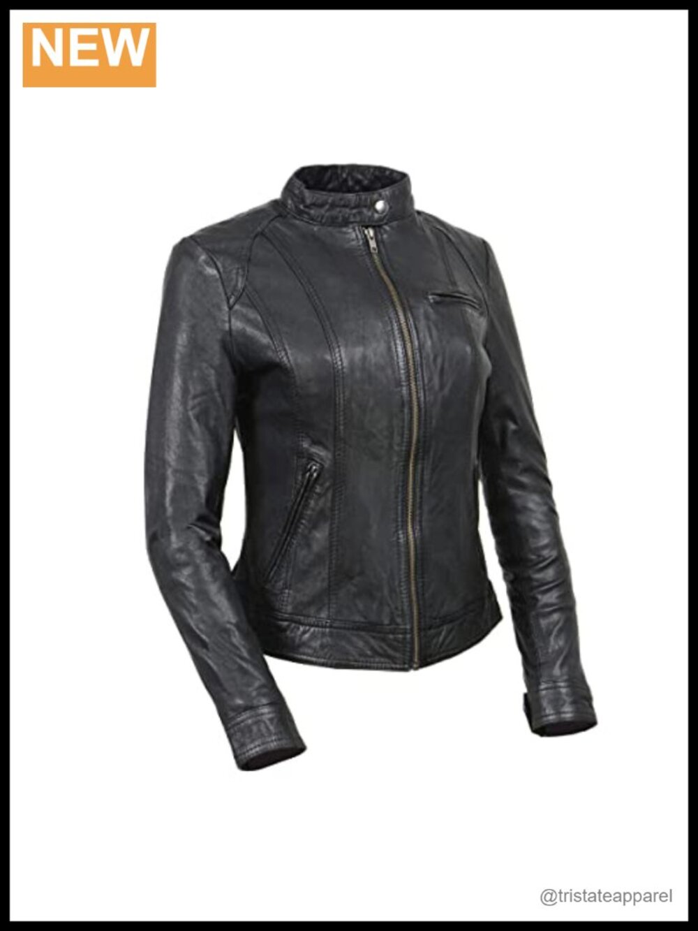 Vintage Sheep Veg Tan Leather Motorcycle Jacket Women's Zipper Front Snap Collar
